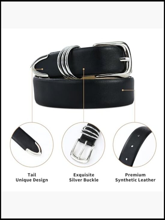 Faux Leather Belt with Gold Buckle, Women\'s Fashion Waist Belt main image 5